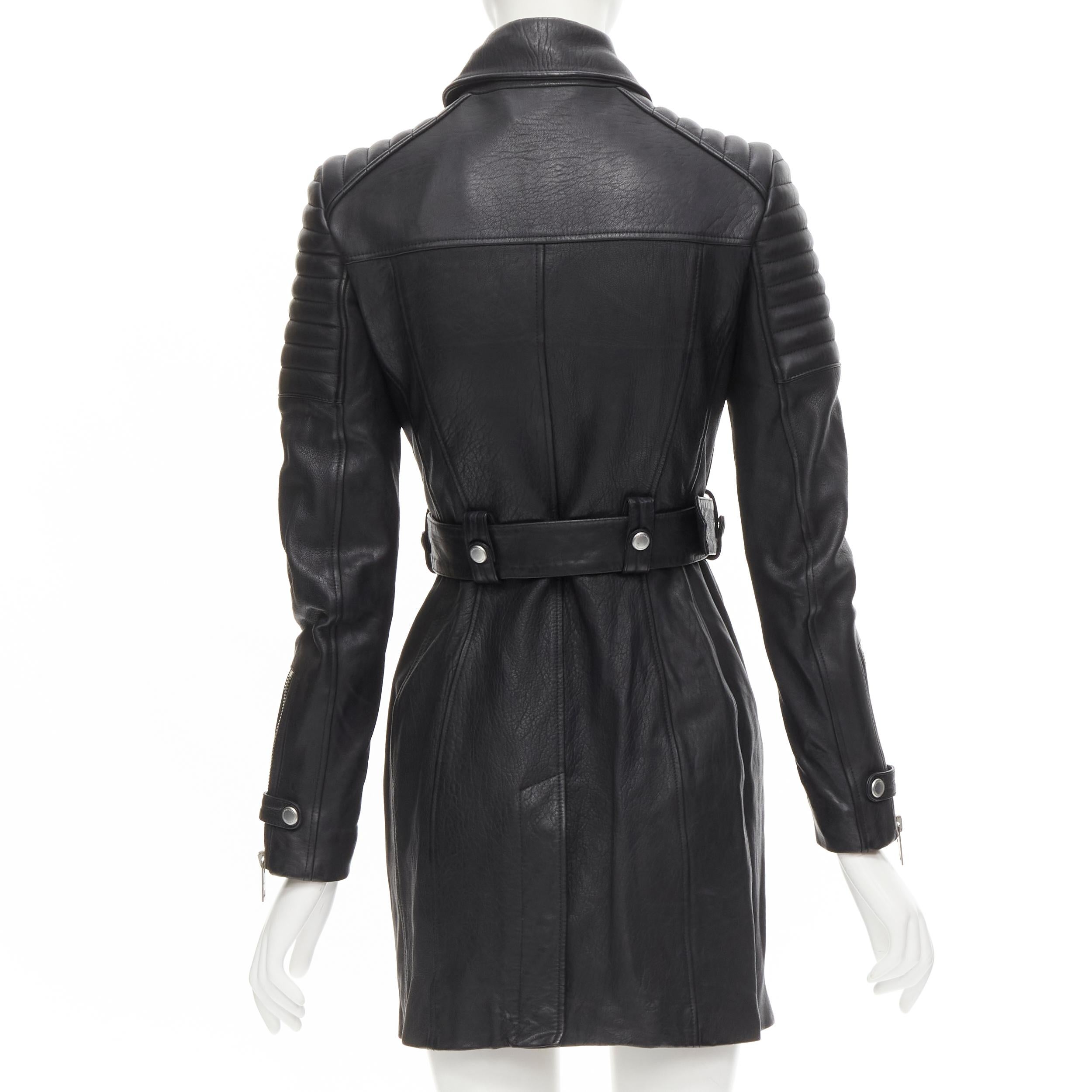Black BURBERRY PRORSUM black motorcycle ribbed leather biker dress IT38 XS