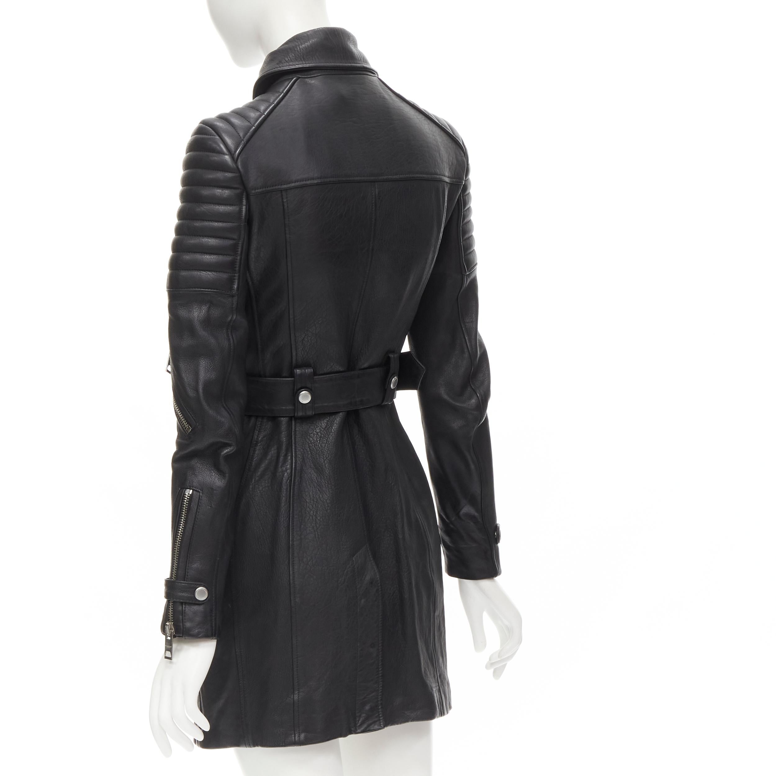 BURBERRY PRORSUM black motorcycle ribbed leather biker dress IT38 XS In Excellent Condition In Hong Kong, NT