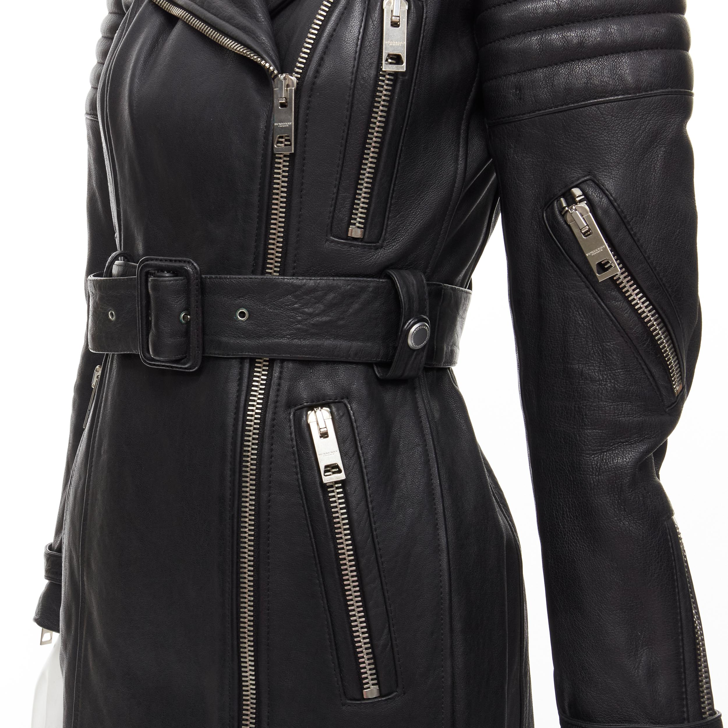 Women's BURBERRY PRORSUM black motorcycle ribbed leather biker dress IT38 XS