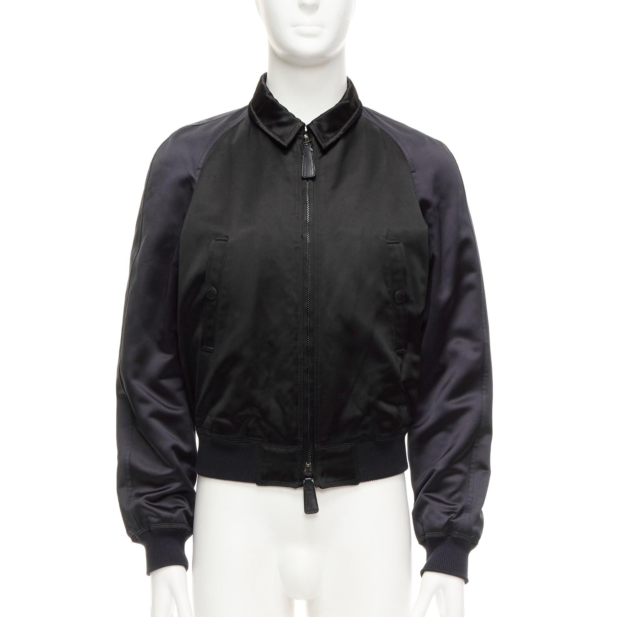 BURBERRY PRORSUM black navy satin raglan bomber jacket IT46 S In Good Condition For Sale In Hong Kong, NT