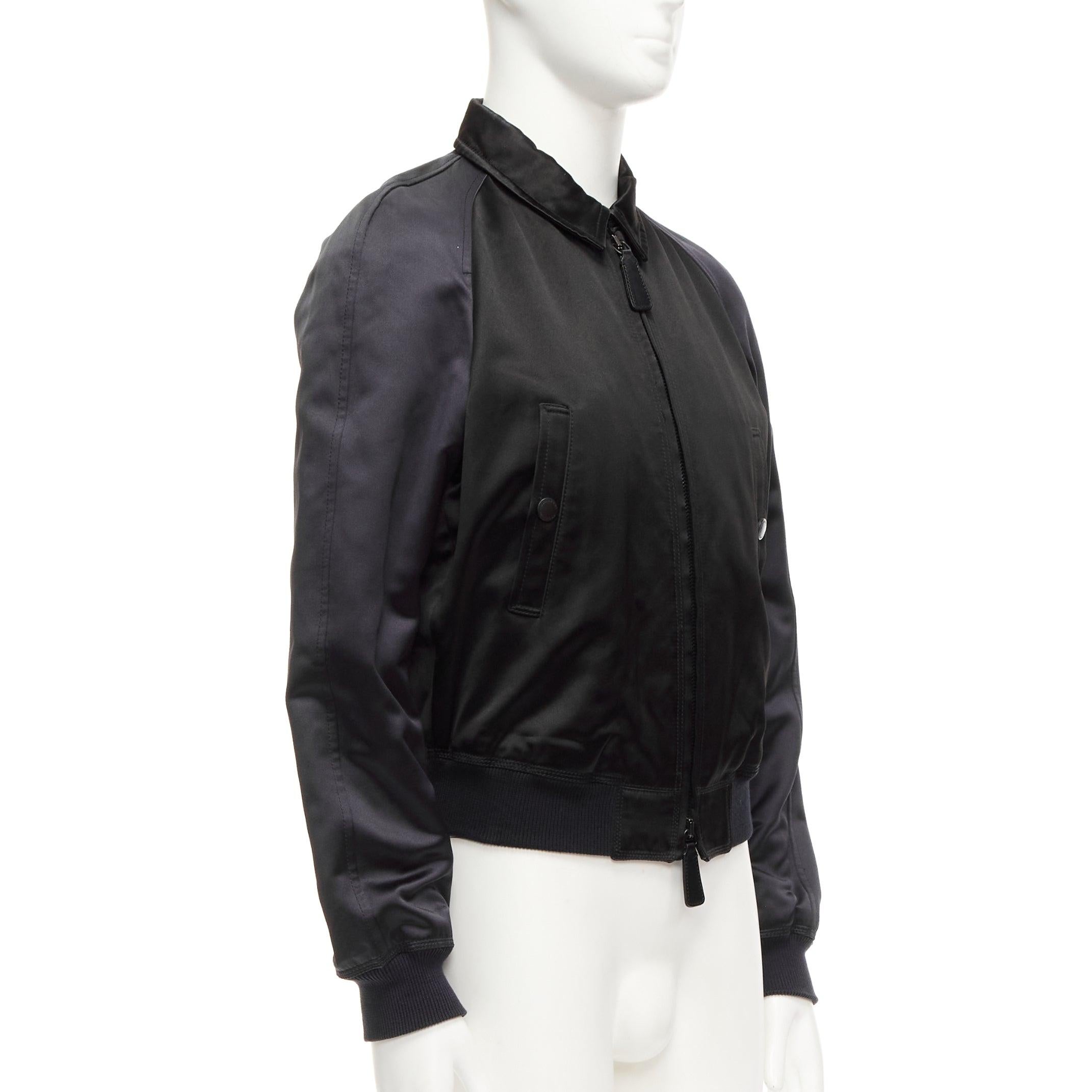 BURBERRY PRORSUM black navy satin raglan bomber jacket IT46 S In Good Condition In Hong Kong, NT