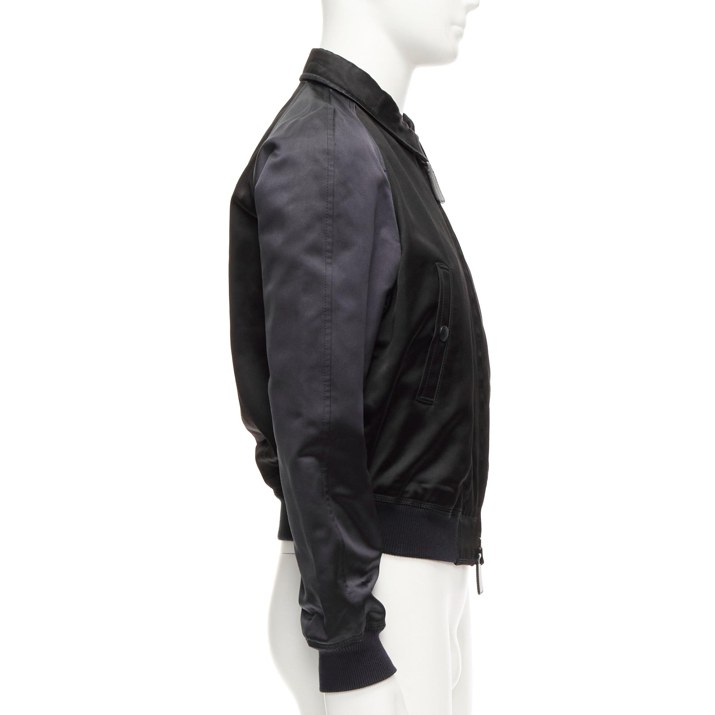Men's BURBERRY PRORSUM black navy satin raglan bomber jacket IT46 S