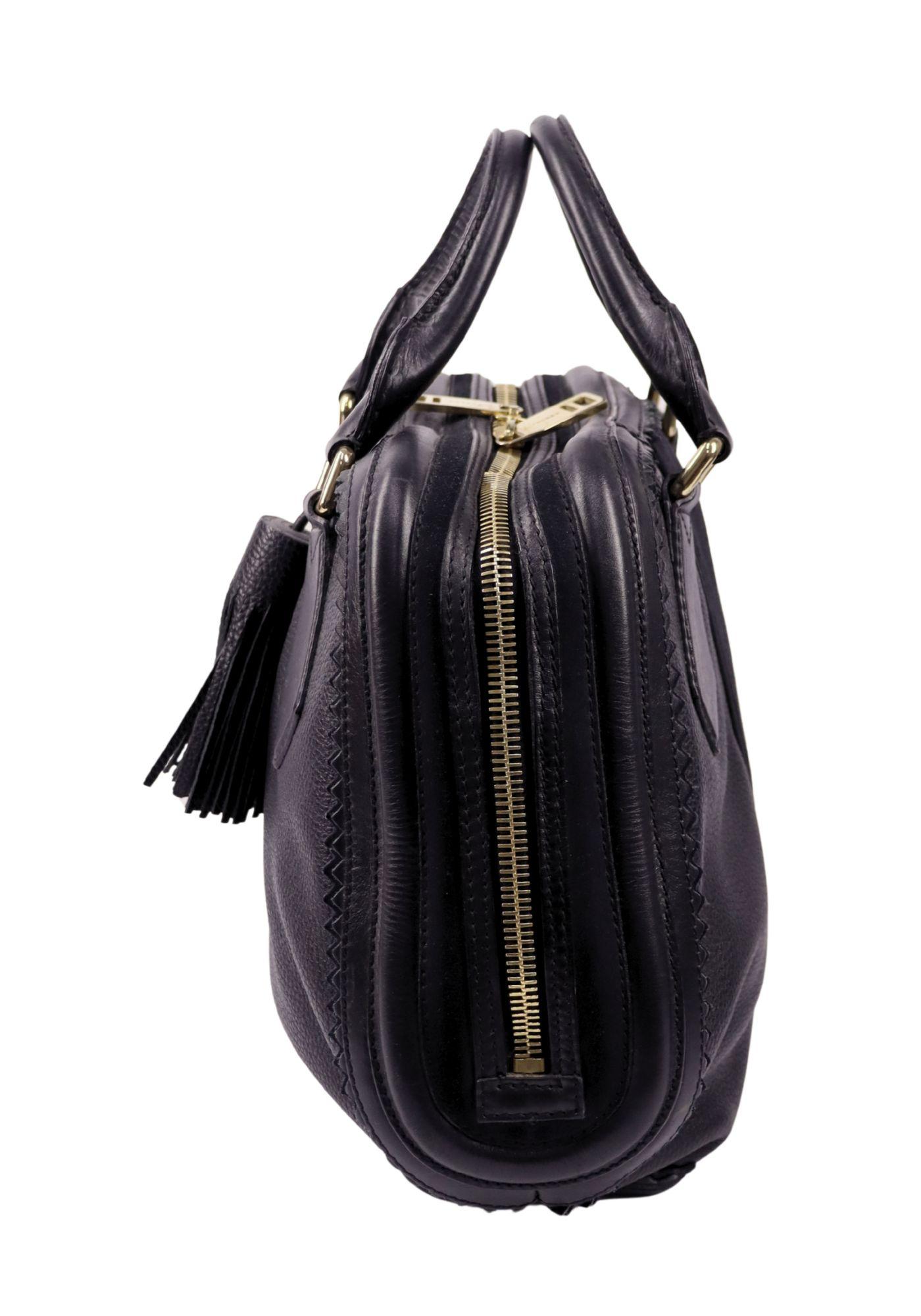 Burberry Prorsum Black Pebbled Leather Bowling Bag For Sale at 1stDibs