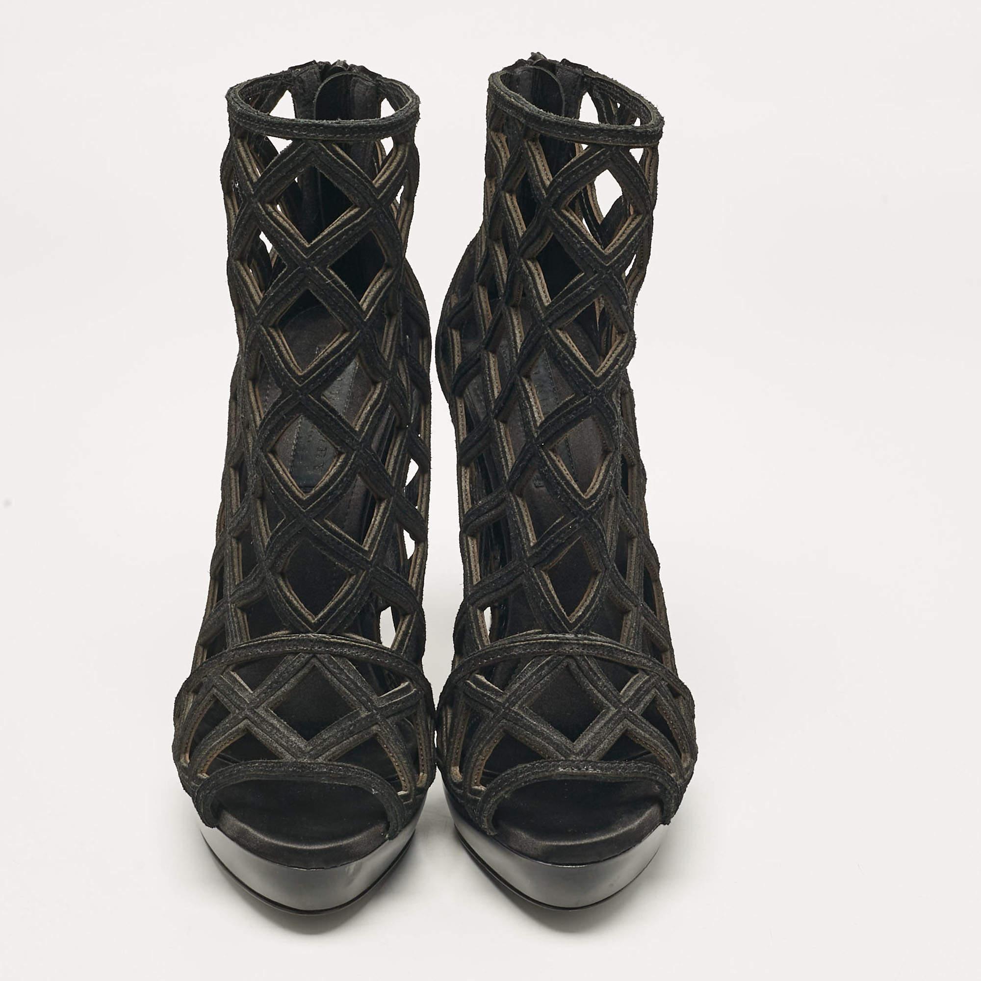 Noir Burberry Prorsum - Bottines à talons compensés en daim noir - Taille 39