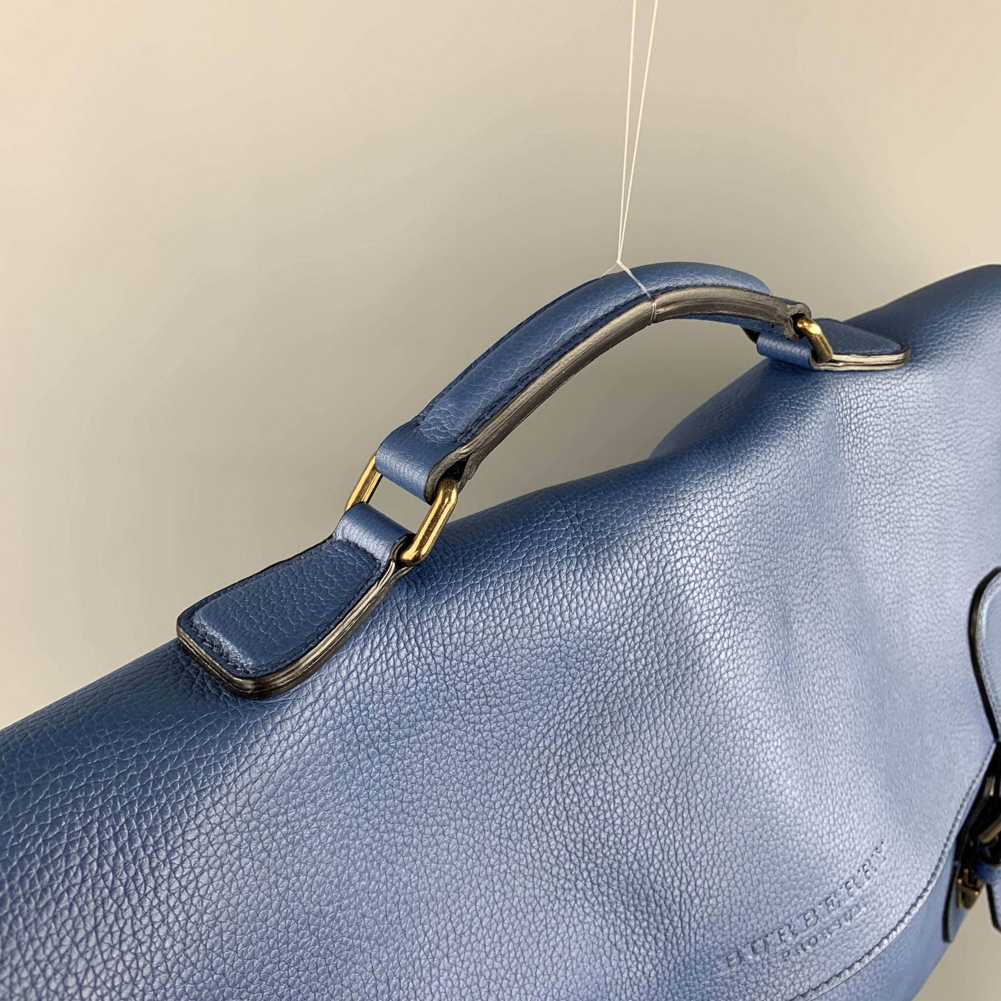 BURBERRY PRORSUM Blue Pebbled Leather Spring 2015 EVERYDAY SATCHEL Bag In New Condition In San Francisco, CA