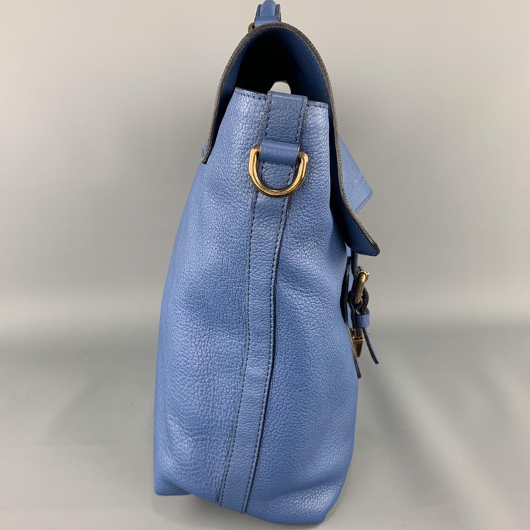 BURBERRY PRORSUM Blue Pebbled Leather Spring 2015 EVERYDAY SATCHEL Bag