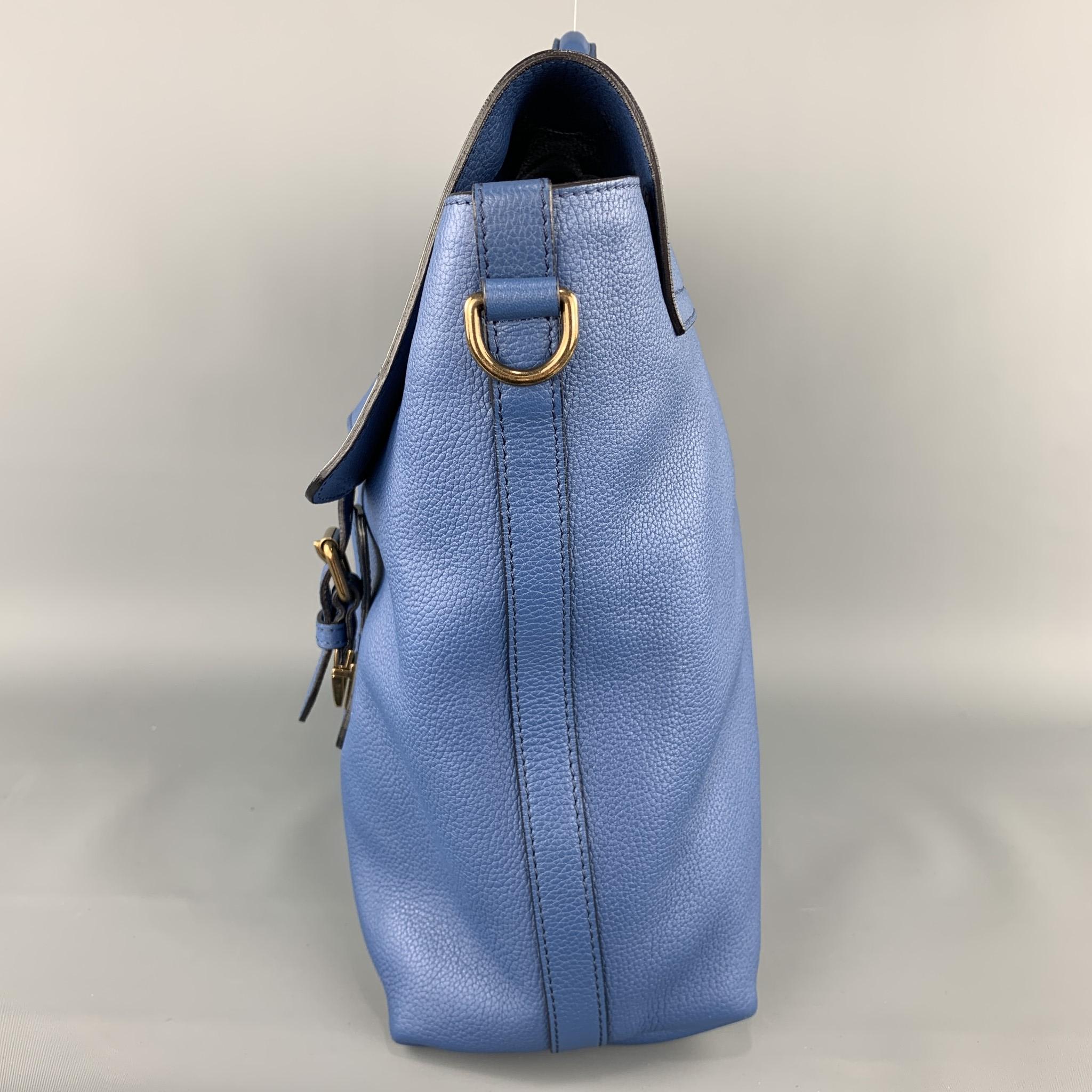 BURBERRY PRORSUM Blue Pebbled Leather Spring 2015 EVERYDAY SATCHEL Bag 2