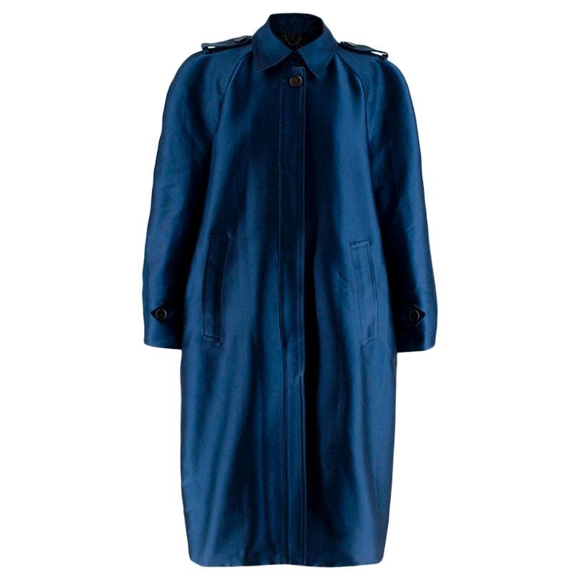 Burberry Prorsum Blue Satin Cocoon Trench Coat L 