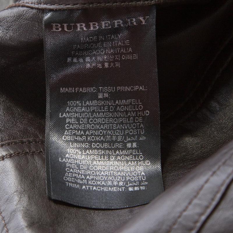 Burberry Prorsum Brown Lamb Leather Fringed Trim Jacket S In Good Condition In Dubai, Al Qouz 2