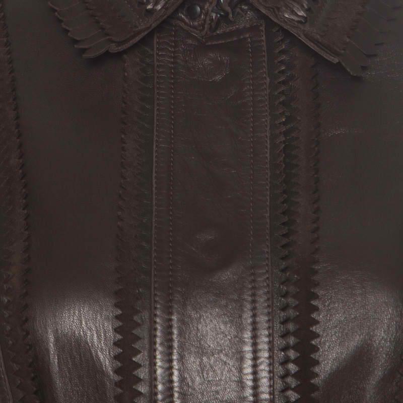 Burberry Prorsum Brown Lamb Leather Fringed Trim Jacket S 1