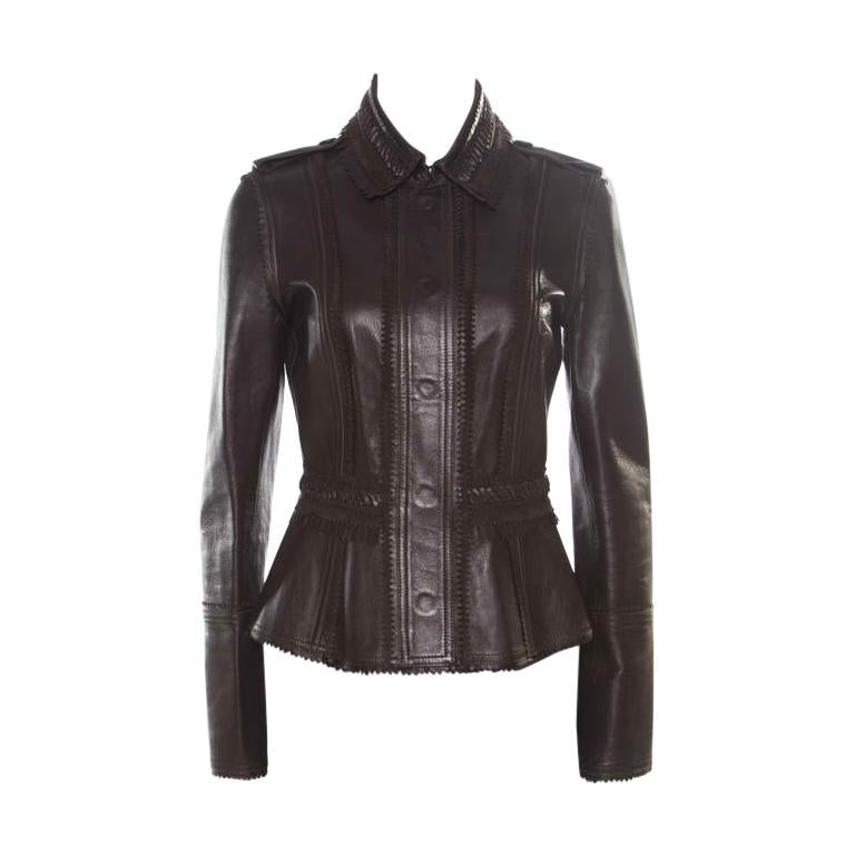 Burberry Prorsum Brown Lamb Leather Fringed Trim Jacket S For Sale at ...