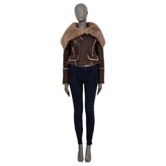 BURBERRY PRORSUM brown leather 2010 SHEARLING AVIATOR Jacket 40 XS