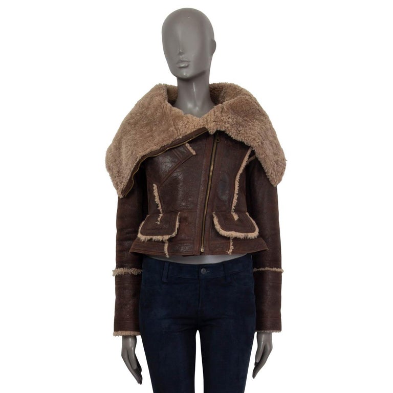 BURBERRY PRORSUM brown leather 2010 SHEARLING AVIATOR Jacket 40 XS For Sale  at 1stDibs