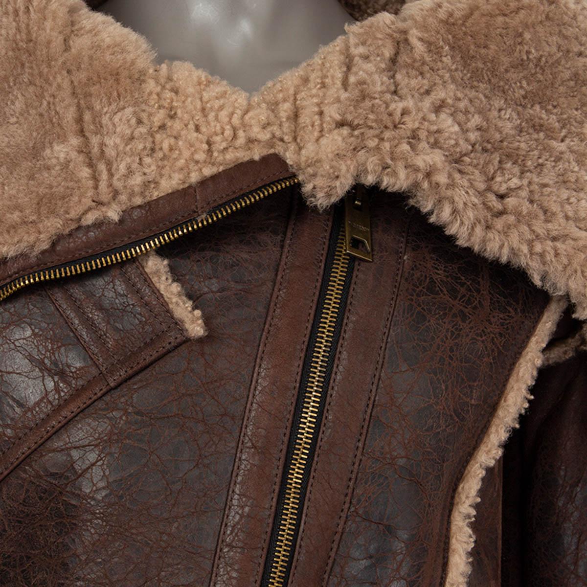 Black BURBERRY PRORSUM brown leather 2010 SHEARLING AVIATOR Jacket 40 XS For Sale