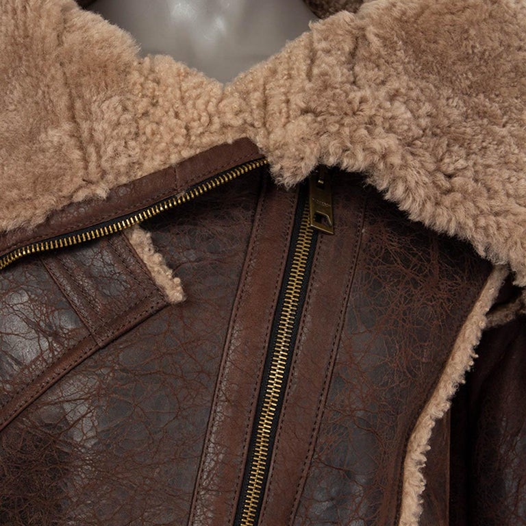 BURBERRY PRORSUM brown leather 2010 SHEARLING AVIATOR Jacket 40 XS For ...