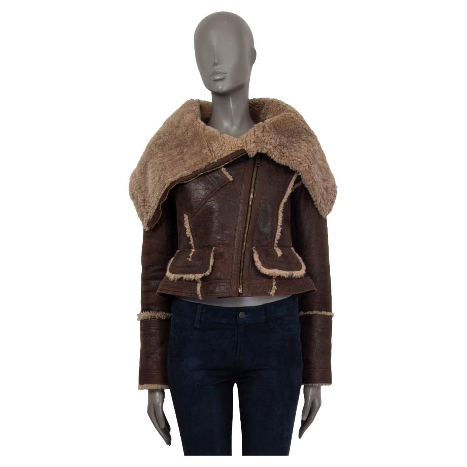 BURBERRY PRORSUM brown leather 2010 SHEARLING AVIATOR Jacket 40 XS For Sale  at 1stDibs