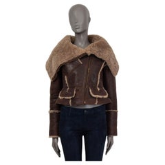BURBERRY PRORSUM brown leather 2010 SHEARLING AVIATOR Jacket 40 XS