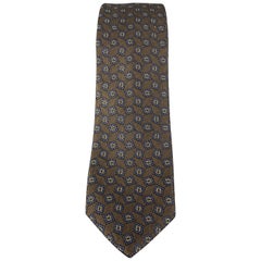 BURBERRY PRORSUM Brown & Navy Square Print Silk Skinny Tie