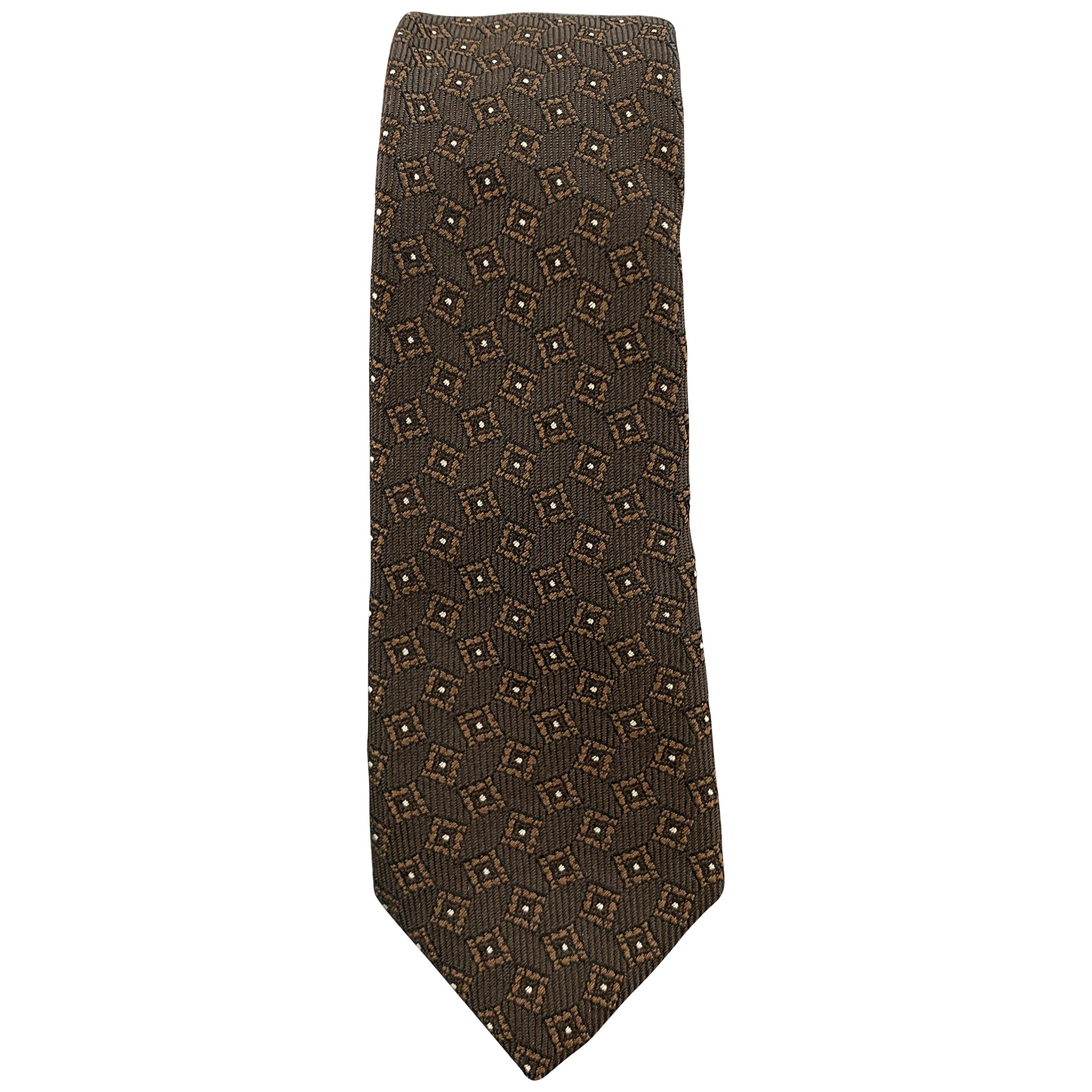 BURBERRY PRORSUM Brown Silk Squares Print Skinny Tie