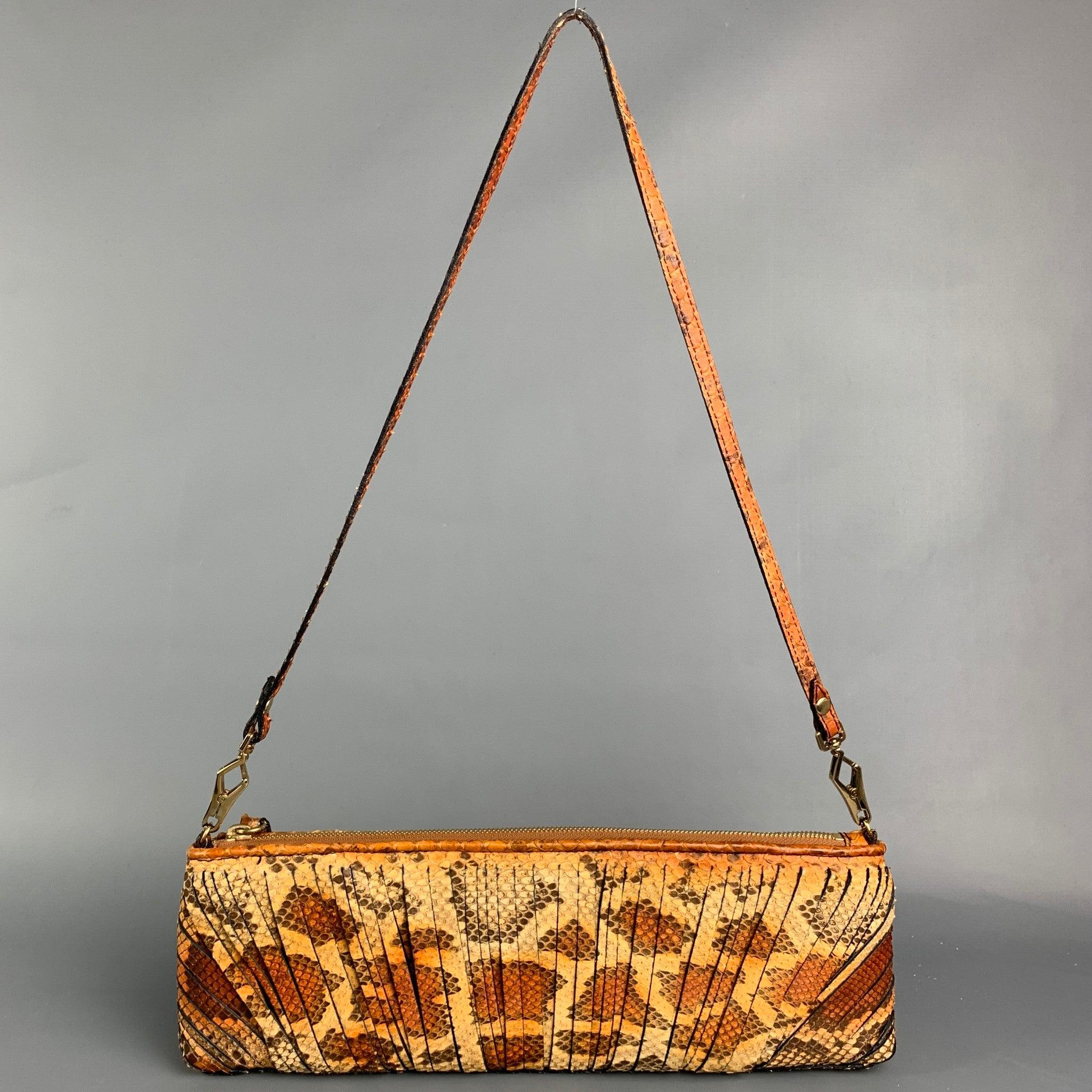 BURBERRY PRORSUM Brown & Tan Python Skin Leather Clutch Shoulder Bag In Good Condition For Sale In San Francisco, CA