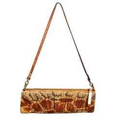 BURBERRY PRORSUM Brown & Tan Python Skin Leather Clutch Shoulder Bag