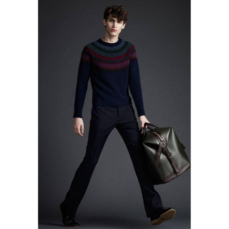 BURBERRY PRORSUM by Christopher Bailey Pre-Fall 2011 sweater comes in a grey fairisle print lambswool / cashmere featuring a crew-neck. Made in Italy.
 Excellent
 Pre-Owned Condition.  
 

 Marked:  XS 
 

 Measurements: 
  
 Shoulder: 17 inches