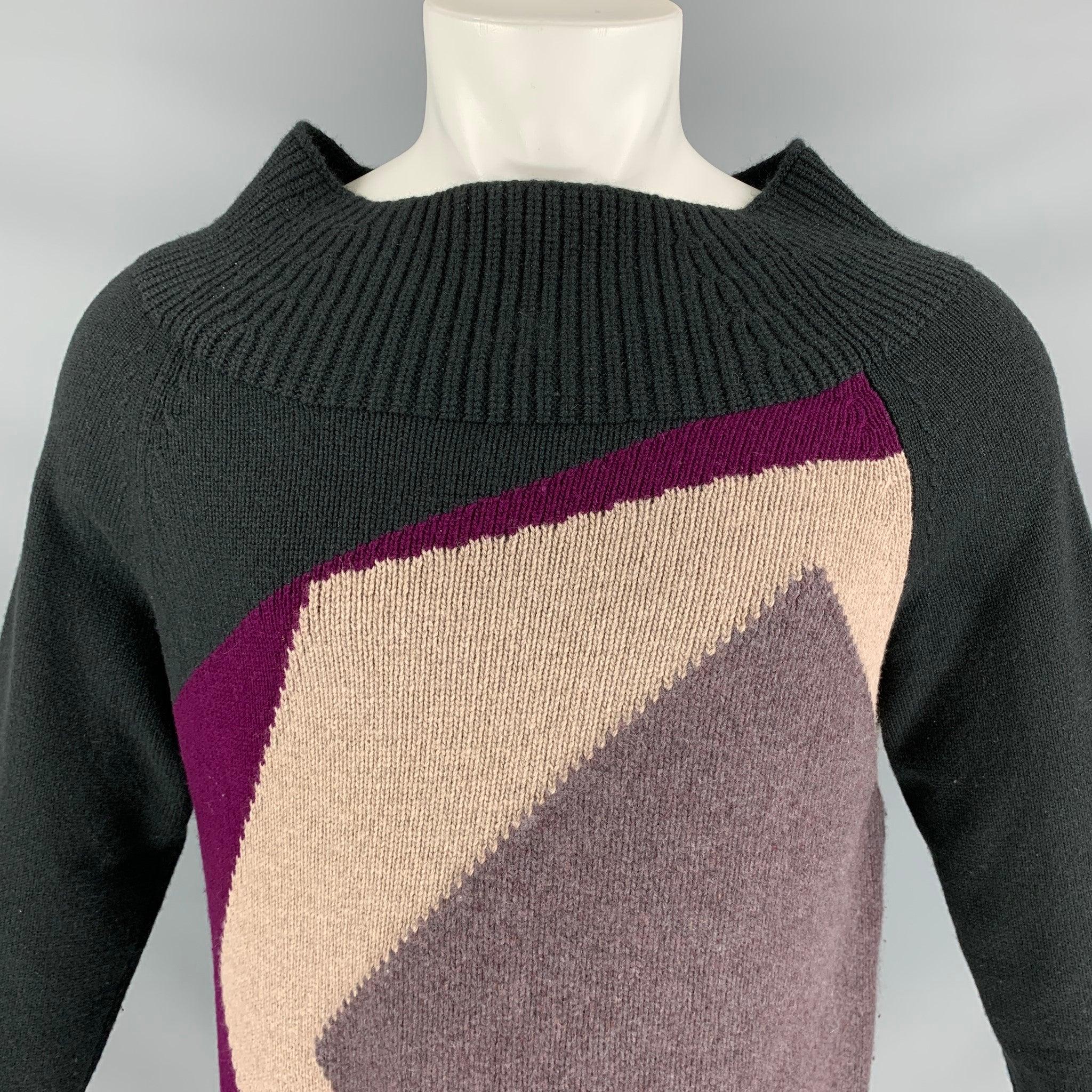 Black BURBERRY PRORSUM by Christopher Bailey Multi-Color Cashmere Cowl Neck Sweater