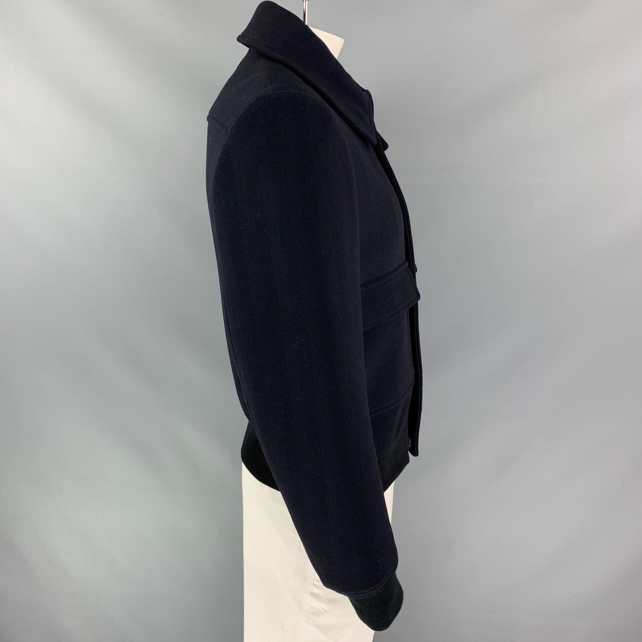 BURBERRY PRORSUM by Christopher Bailey Size 42 Navy Virgin Wool Coat In Good Condition For Sale In San Francisco, CA