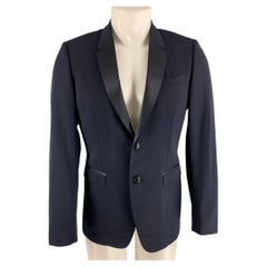 BURBERRY PRORSUM Chest Size 40 Regular Navy Blue Virgin Wool Tuxedo Sport Coat