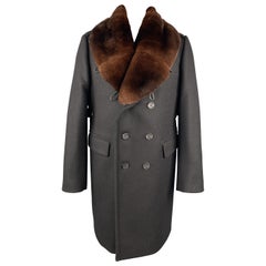 BURBERRY PRORSUM Mens 44 / 54 Rabbit Fur Sheep Shearling Virgin Wool Black Coat