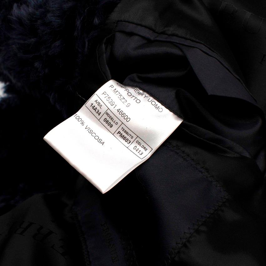 Black Burberry Prorsum Dark Navy Faux-Shearling Single Breast Teddy Coat - US 4 For Sale