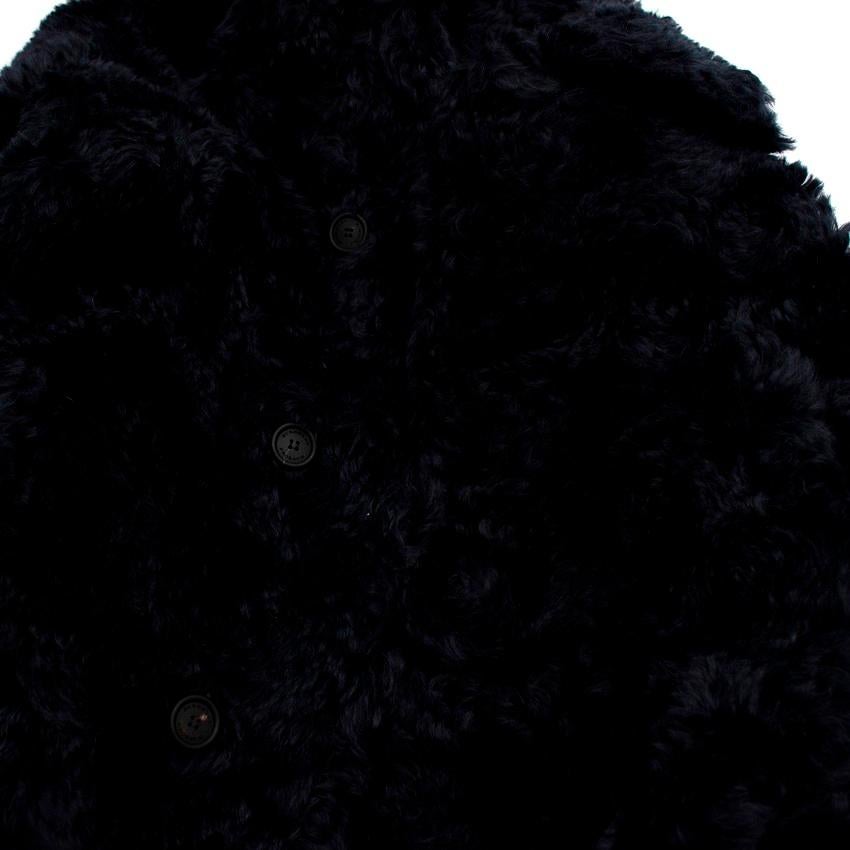 Women's Burberry Prorsum Dark Navy Faux-Shearling Single Breast Teddy Coat - US 4 For Sale