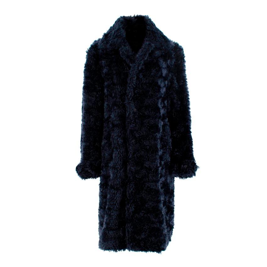 Burberry Prorsum Dark Navy Faux-Shearling Single Breast Teddy Coat - US 4 For Sale