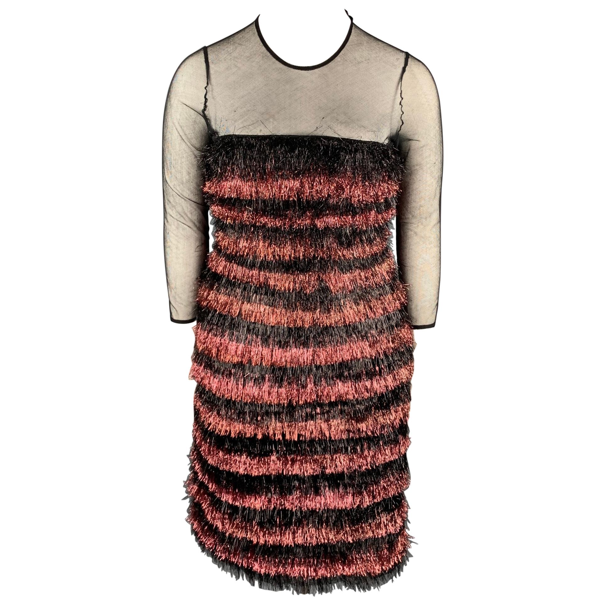 BURBERRY PRORSUM F/W 12 Size 10 Black & Pink Nylon / Polyester Tinsel Dress