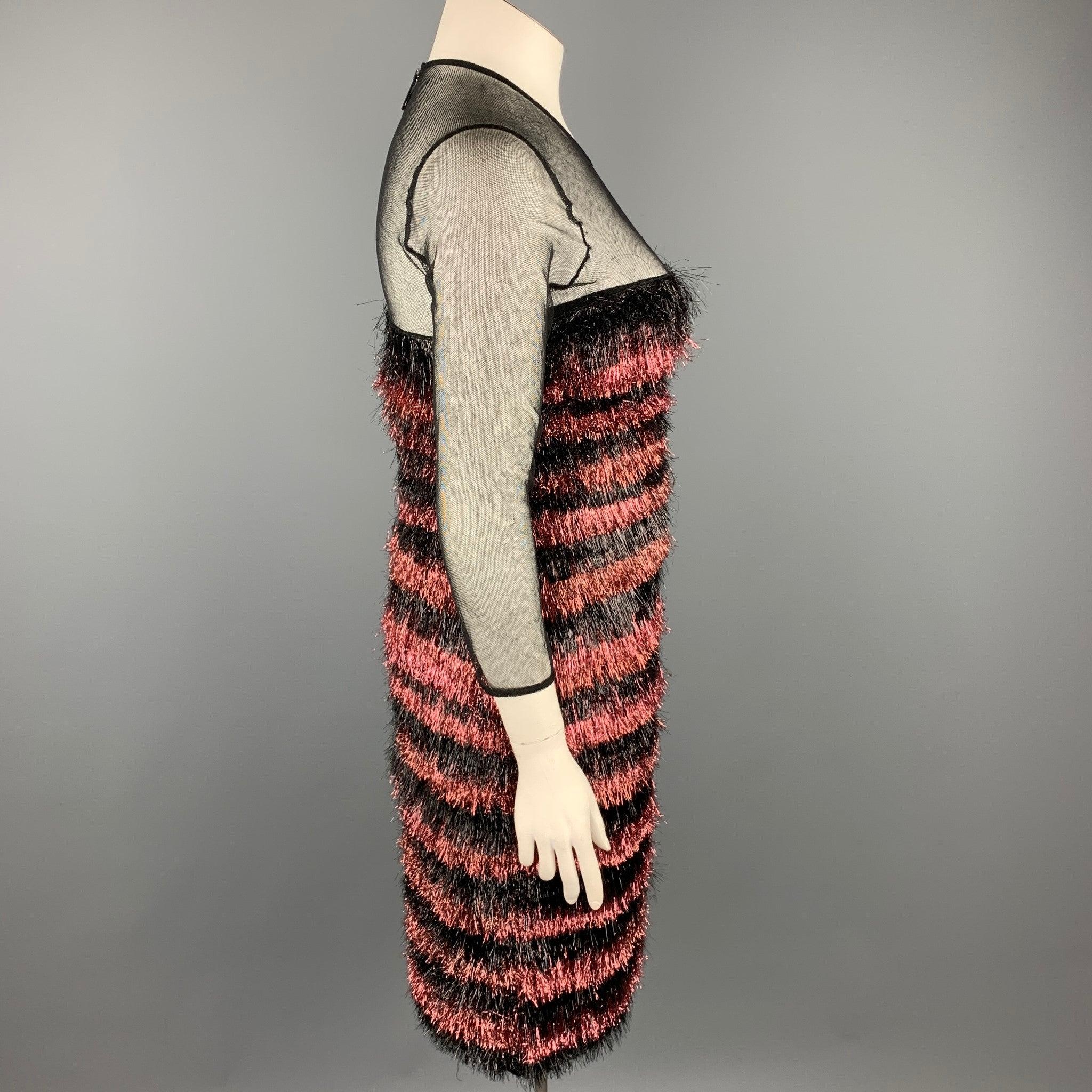 BURBERRY PRORSUM F/W 12 Size 10 Nylon/Polyester Tinsel Illusion Eyelash Dress In Good Condition For Sale In San Francisco, CA