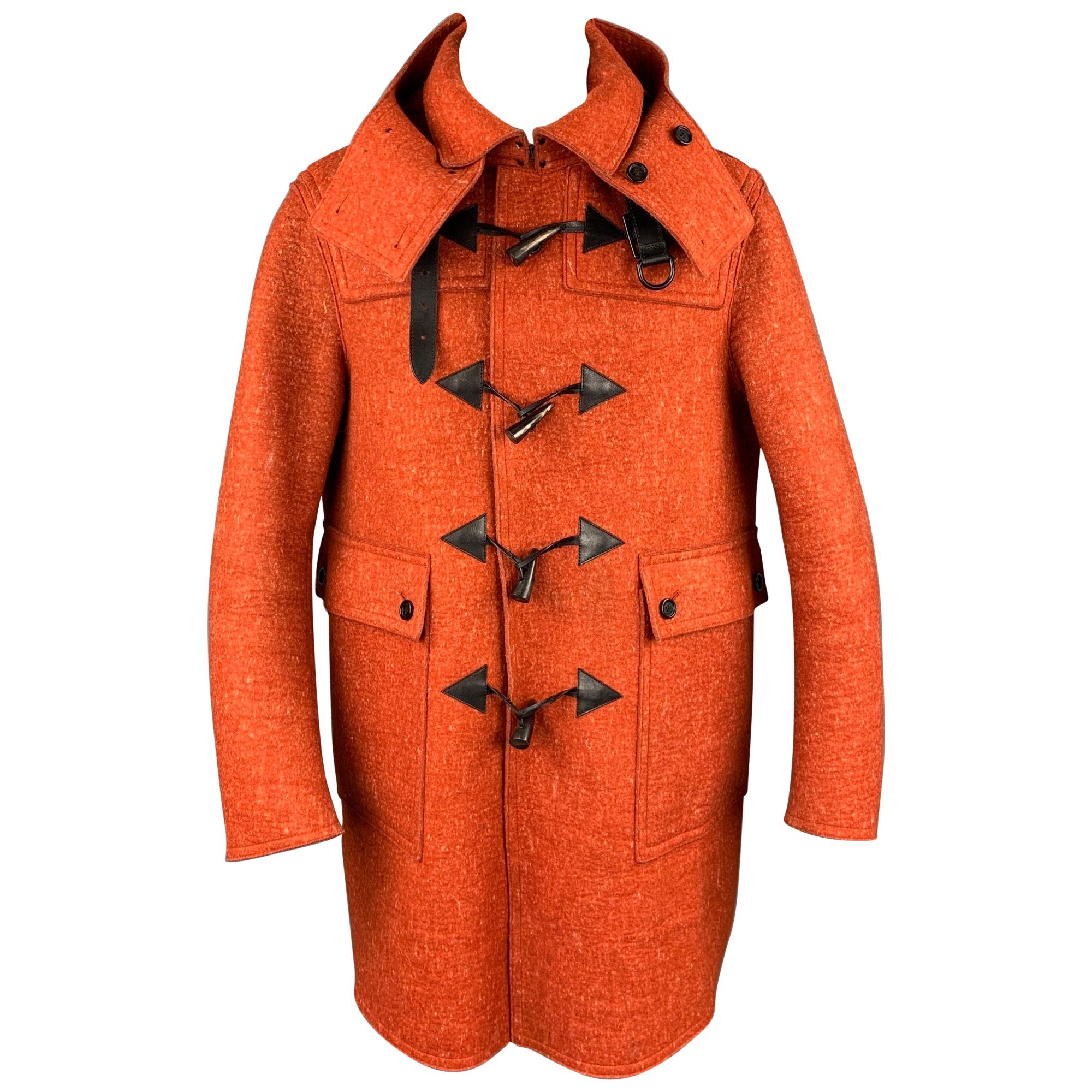 BURBERRY PRORSUM F/W 2011 Size 40 Orange Heather Wool Toggle Closure Coat