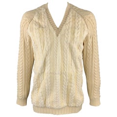 BURBERRY PRORSUM F/W 2011 XL Cream Wool Cashmere Fur V-neck Pullover Sweater