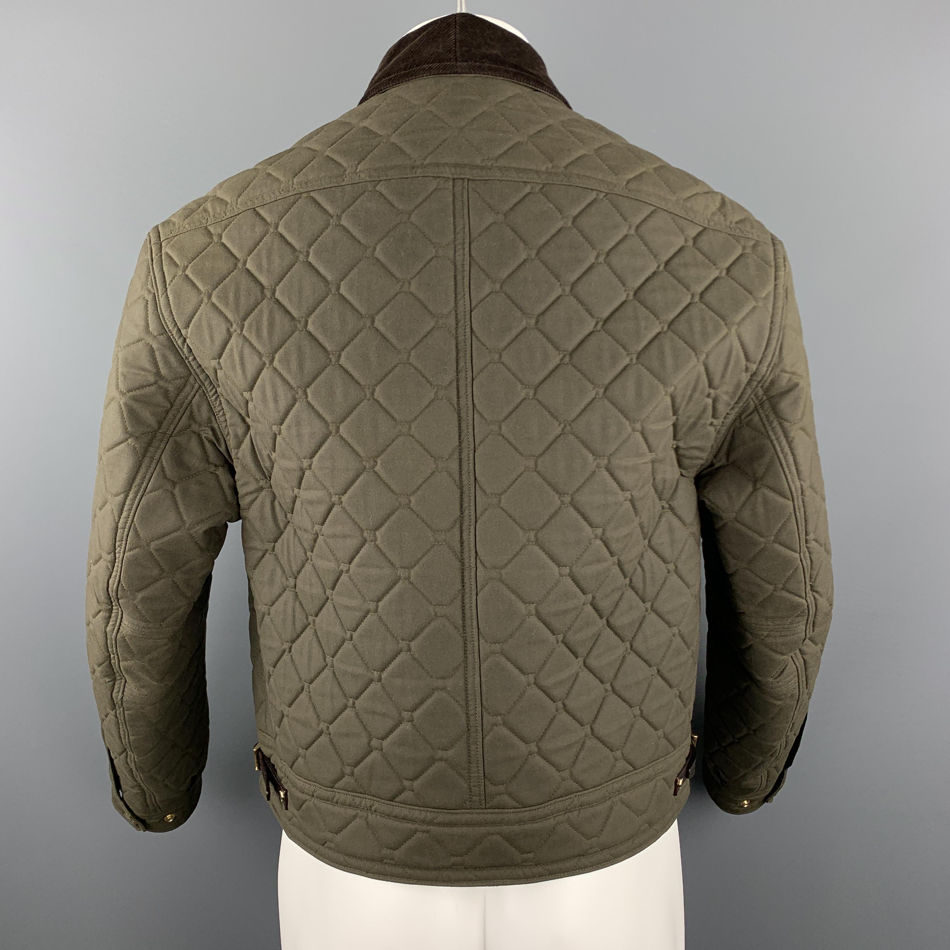 Gray BURBERRY PRORSUM F/W 2012 Size 38 Olive Quilted Collar Riding Jacket