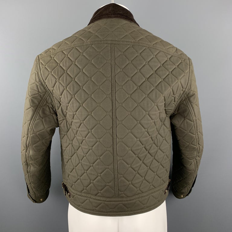 BURBERRY PRORSUM F/W 2012 Size 38 Olive Quilted Collar Riding Jacket at