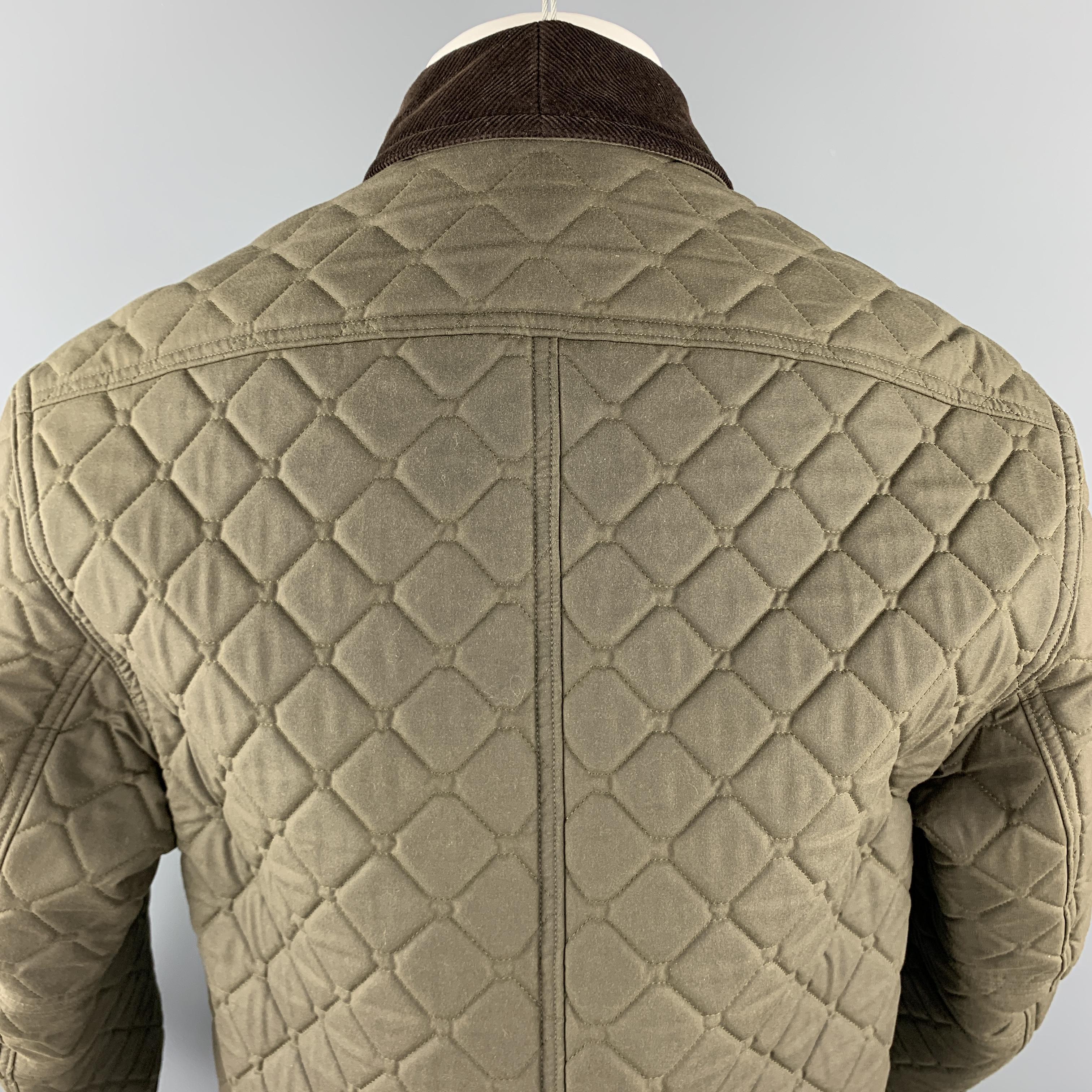 BURBERRY PRORSUM F/W 2012 Size 38 Olive Quilted Collar Riding Jacket In Excellent Condition In San Francisco, CA