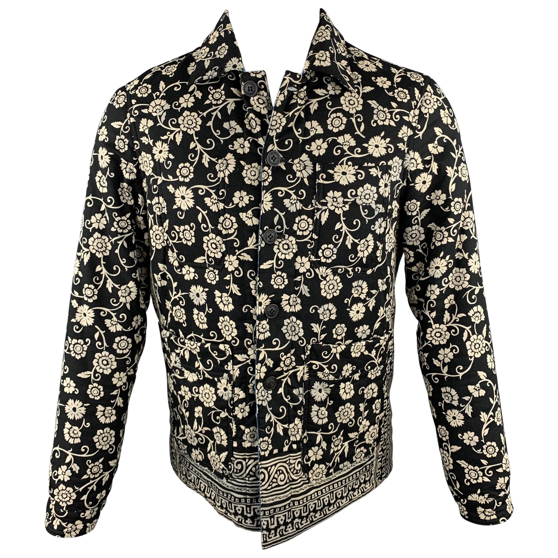 BURBERRY PRORSUM F/W 2015 Size 38 Navy 
Beige Paisley Print Jacket