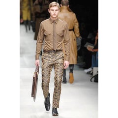 BURBERRY PRORSUM Fall 2007 Size 32 Metallic Gold & Brown Print Silk Dress Pants