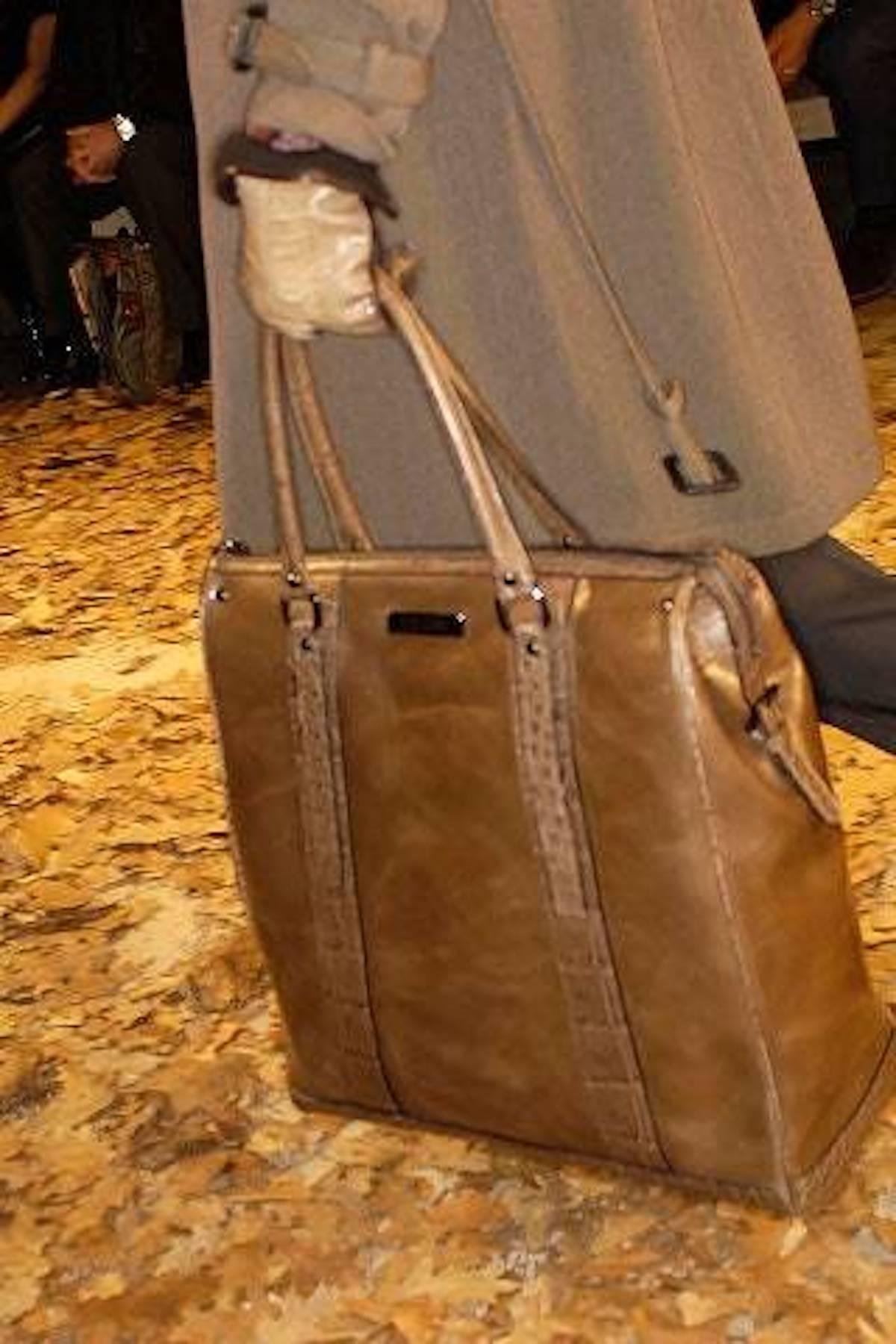 Men's BURBERRY PRORSUM Fall 2008 Brown Leather Ostrich Trim Tote Bag