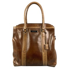 BURBERRY PRORSUM Fall 2008 Brown Leather Ostrich Trim Tote Bag