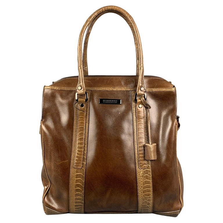 BURBERRY PRORSUM Fall 2008 Brown Leather Ostrich Trim Tote Bag at 1stDibs