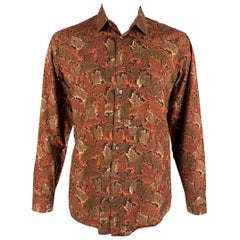 BURBERRY PRORSUM Fall 2008 Size L Brown & Black Leaf Print Cotton Shirt