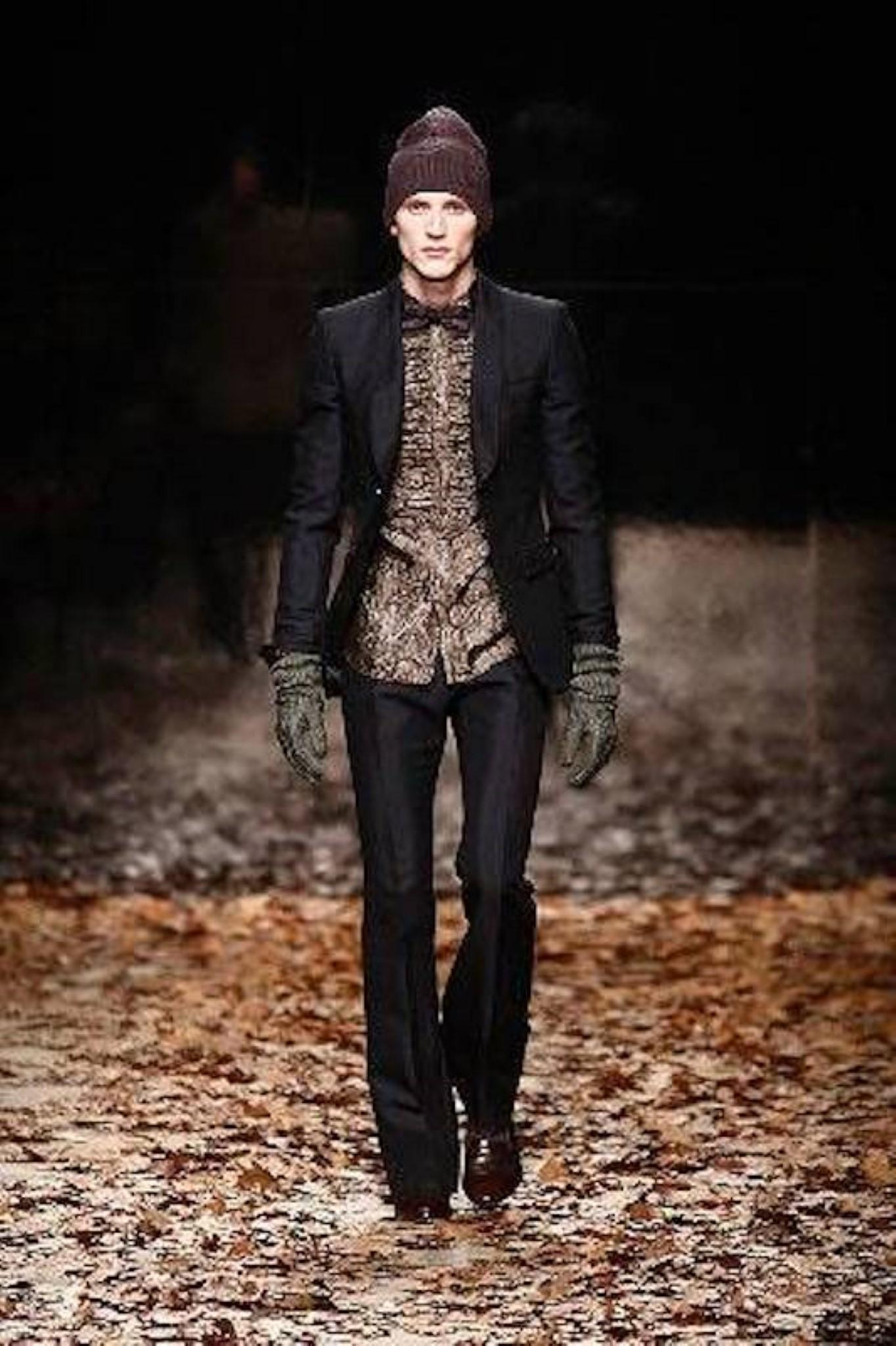 BURBERRY PRORSUM by Christopher Bailey Fall 2008 tuxedo long sleeve shirt comes in a multi-color paisley silk featuring a front ruffled panel detail, spread collar, and a button up closure. 

Excellent Pre-Owned Condition.
Marked: