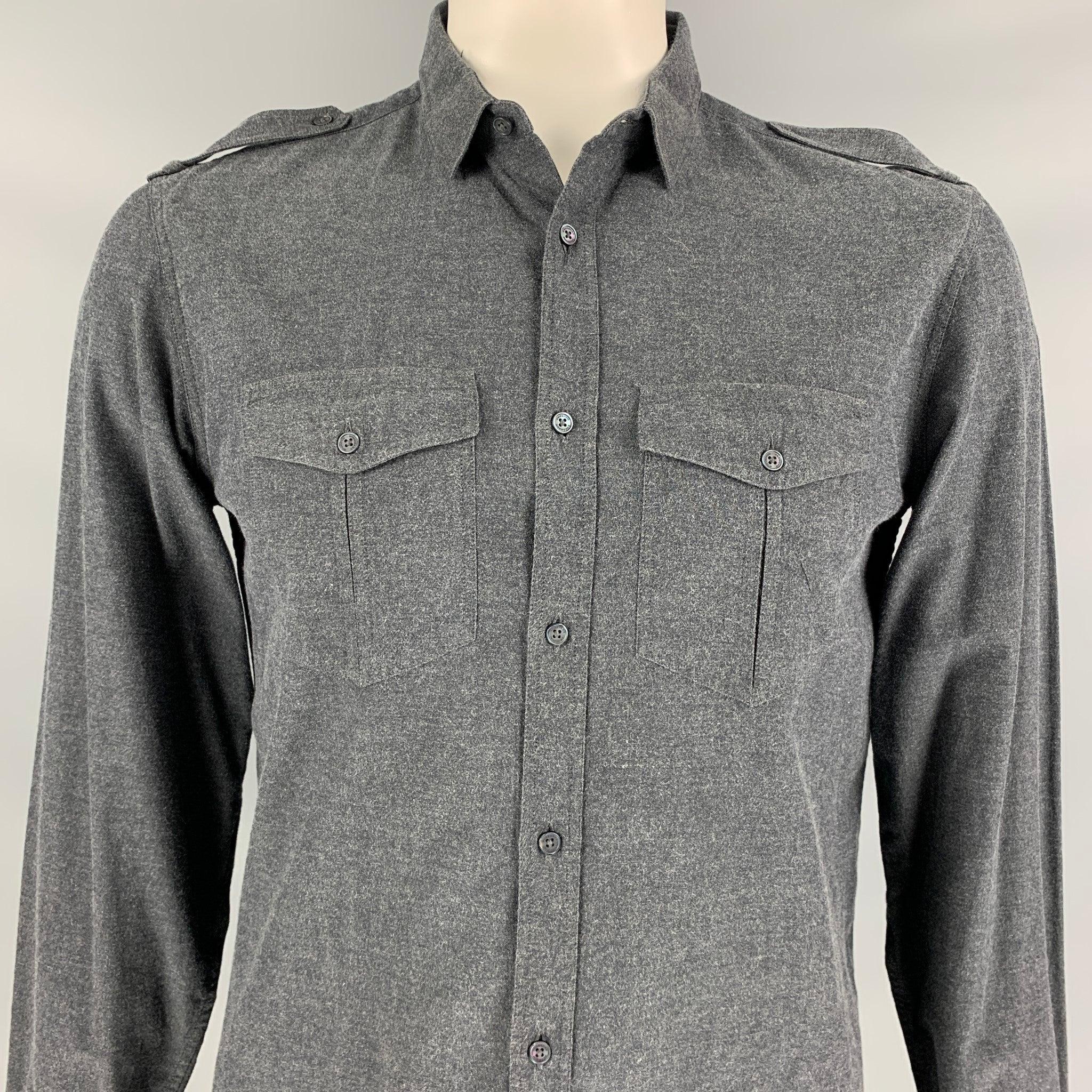 Men's BURBERRY PRORSUM Fall 2010  L Gray Cotton Button Up Long Sleeve Shirt For Sale