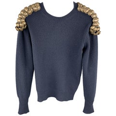 BURBERRY PRORSUM Fall 2010 XS Navy Knitted Wool Gold Button Epaulettes Sweater