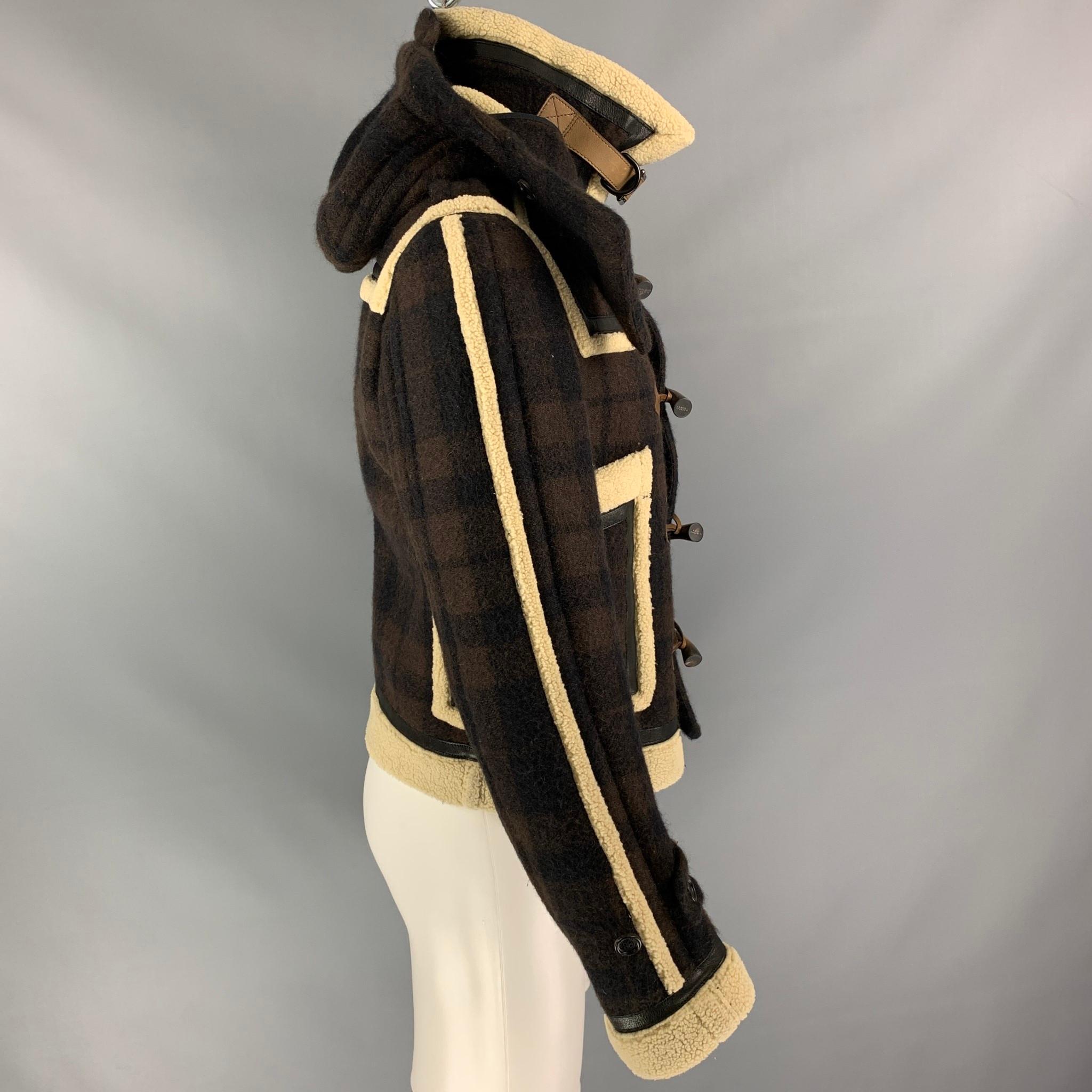 BURBERRY PRORSUM Fall 2011 Size 34 Brown & Cream Plaid Leather Shearling Jacket In Good Condition In San Francisco, CA